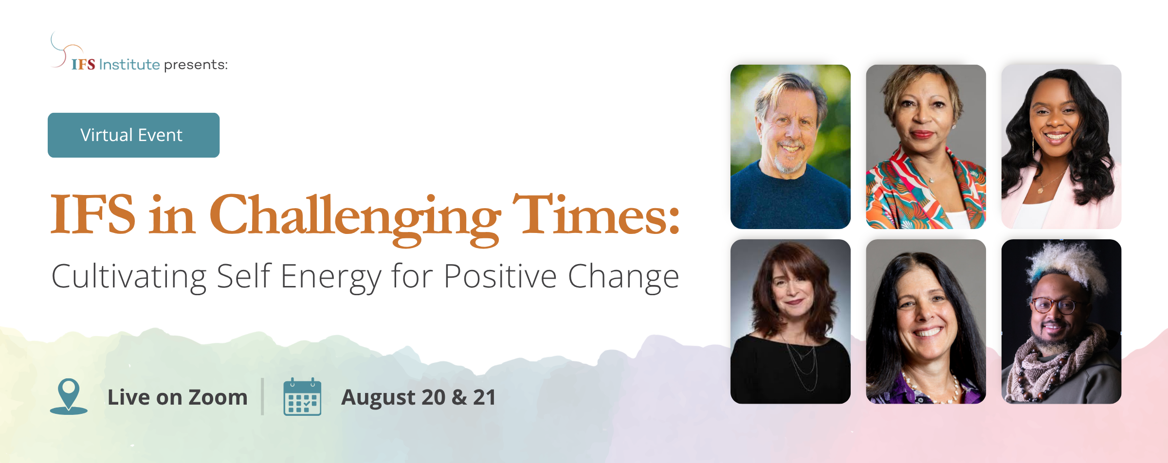 Event banner with presenter photos