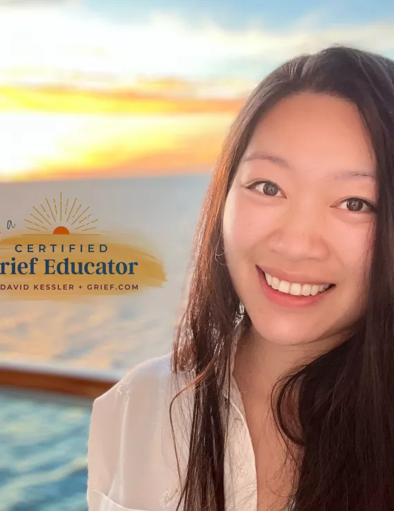 a picture of Jiewen Janice Huang in sunset as a certified grief educator